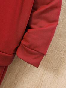 2 件套年轻男孩红色条纹印花连帽衫和裤子休闲装，春秋季 - 紅色 - 查看 3