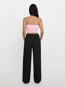 SHEIN PETITE Quần ống đứng đơn sắc có túi, thoải mái, đa năng khi mặc hàng ngày - màu đen - Xem 2