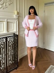 Flirla Fashionable White Round Neck Long Sleeve & Mini Skirt Set, Autumn/Winter Fall Cloth For Women - Multicolor - View 1