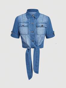 Sweetra Women's Elegant Casual Travel Denim Set - Blue - View 6