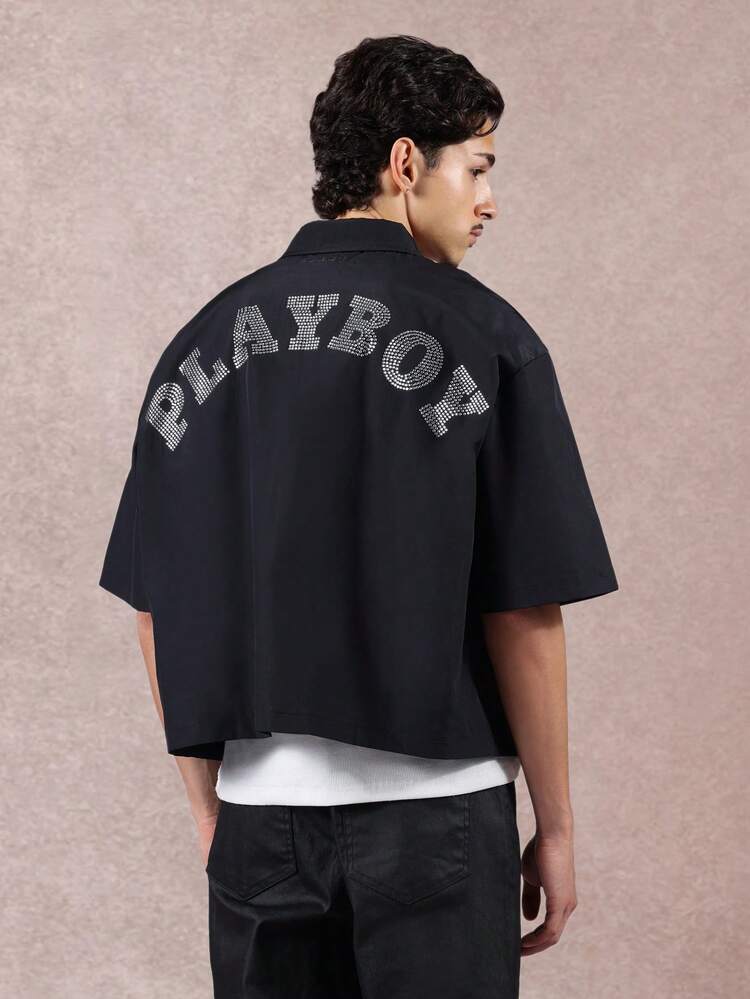 PLAYBOY X SUMWON クリスタルロゴ装飾付きクロップドシャツ