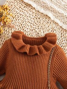 Emery Rose Kids Emery Rose Kids Babygirl 纯色针织长袖连衣裙，秋冬 - 鏽棕色 - 查看 3