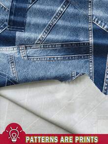 EMERY ROSE Women's Denim Effect Print Pocket Romper, Suitable For Spring And Summer Suitable For Going Out,Casual - Multicolor - View 3