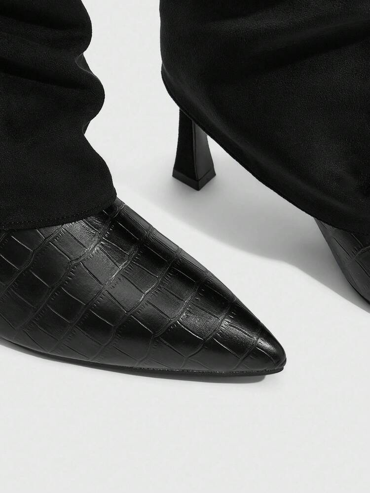 CUCCOO SZL New Style Kitten Heel High Heel Women Boots, Slim High Heel Straight Tube Boots For Women, Black