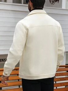 Manfinity Homme Men's Solid Color Long Sleeve Zip-Up Casual Loose Jacket , Fall - White - View 2