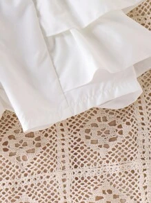 Tween Girl Contrast Lace Butterfly Sleeve Top & Layered Ruffle Shorts