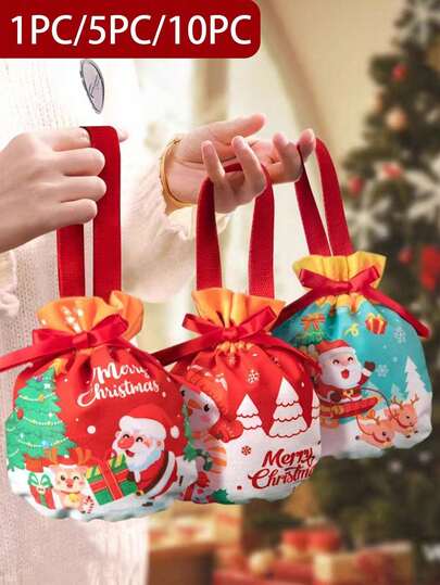 1/5/10pcs Christmas Gift Bags, Santa Claus Gift Bags, Christmas Snowman Handbag, Christmas Eve Apple Gift Bags, Christmas Fruit Packaging Bags, Candy Gift Bags, Decorative Souvenirs Bags