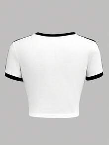 Girlism Tween Girls 运动街头服饰套装 - 复古美式撞色短袖 T 恤和休闲阔腿裤套装，返校装 - 黑與白 - 查看 4