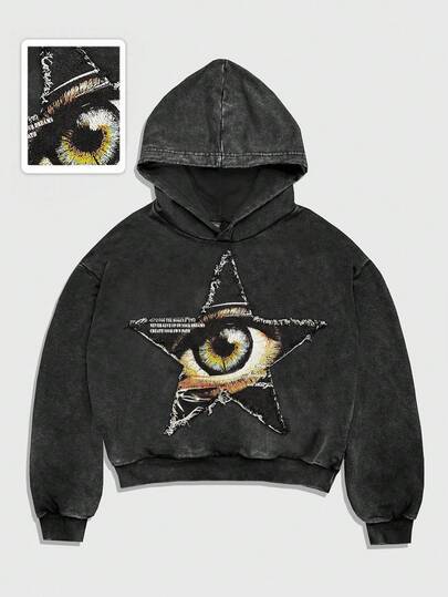 Street Life Sudadera con capucha casual de manga larga con estampado de pentágono y ojo para hombre, otoño