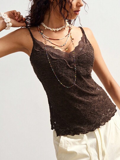 Bohemela Boho Sleeveless Paisley Jacquard Knit Cami Top For Women, Summer Holiday Lace