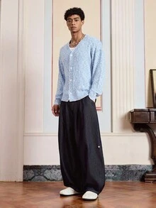 Manfinity VCAY Casual Button-Up Long Sleeve Cardigan For Men, Suitable For Everyday Wear, For Fall Winter - Blue - View 5