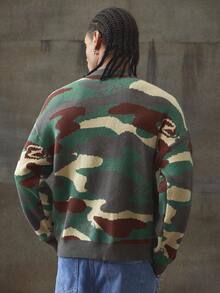 AXEPEAK Men's Casual Camouflage Pattern Round Neck Drop Shoulder Long Sleeve Sweater, Autumn, For Fall Winter - Multicolor - View 3