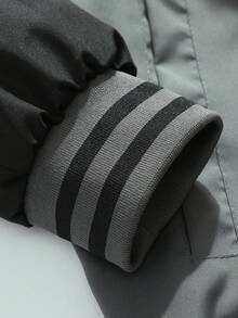 Manfinity Homme Loose Fit Men's Colorblock Striped Trim Bomber Jacket (Without T-Shirt), Fall - Grey - View 4