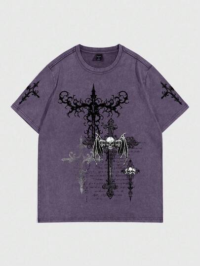 Street Life Men's Cross Vintage Washed Printed Short Sleeve T-Shirt