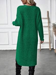 EMERY ROSE Áo len trơn màu trơn viền bất đối xứng cho nữ, áo len thu đông cho nữ, váy len màu xanh ngọc lục bảo, áo len cardigan màu xanh lá cây cho nữ - màu xanh lá - Xem 2