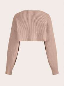 EURMUSE Y2K Grunge Drop Shoulder Open Front Crop Cardigan Without Tube Top - Coral Pink - View 2