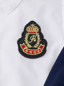 Girls' Navy Academic Style Cap Sleeve Collar Badge 3D Bowknot Shirt And Criss-Cross Flare Sleeve Pleated Suspender Skirt Set Cute School Clothes Uniform