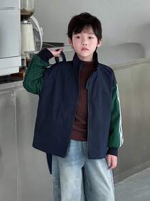 DAZY 大码男童宽松休闲立领拼色夹克，秋季