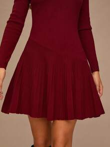 Enchnt Fall/Winter Romantic Women's Red Long Sleeves Knit Dress, Autumn/Winter,Sweet&Elegant&Fashionable For Vacation&Date&Holiday&Graduation&Wedding Guest&Office&Going Out&Halloween&Christmas,Back To School,Autumn Clothes - Burgundy - View 2
