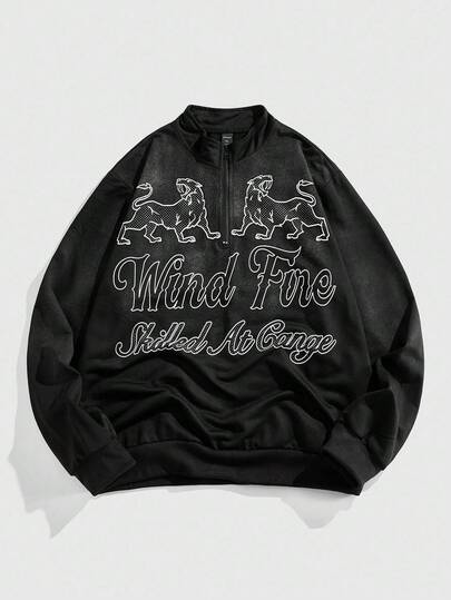 Street Life Felpa con cappuccio casual da uomo, vestibilità ampia, con mezza chiusura lampo e maniche lunghe