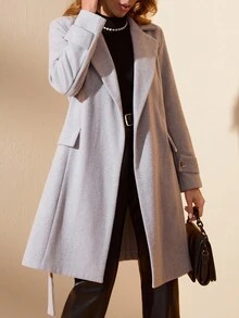 EURMUSE Phụ nữ, Mùa thu, Tay dài, Chiều dài thông thường, Thường ngày, Áo khoác ngoài màu xám nhạt - Màu Xám nhạt - Xem 4
