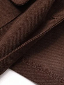 Livesso 女士纯色宽松休闲灯芯绒常规款外套，秋季女式大衣 - 咖啡棕 - 查看 8