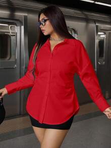 Calvaya Plus Size Women Solid Color Front Button Long Sleeve Casual Blouse Women Shirt Fall Cloth For Women