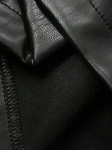 Livesso 女士休闲纯色PU皮革宽松长裤，适合日常穿着和商务场合 - 黑色 - 查看 7