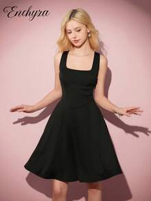 少女休闲优雅度假连衣裙，黑色紧身束腰贴身吊带迷你连衣裙，适合万圣节、秋冬季 - 黑色 - 查看 4