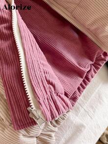 Casaco Casual Acolchoado e Quente de Veludo Cotelê para Meninas Pré-Adolescentes, Inverno - Damasco - Visão 6