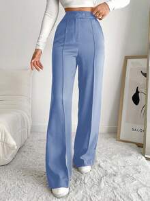 EURMUSE Women's Casual Commuter Slant Pocket Suit Pants - Dusty Blue - View 4