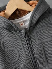 SHEIN 男童休闲纯色长袖保暖拉链外套和裤子套装（2件套），适合日常休闲户外穿着，秋冬季节适用。 - 深灰色 - 查看 6