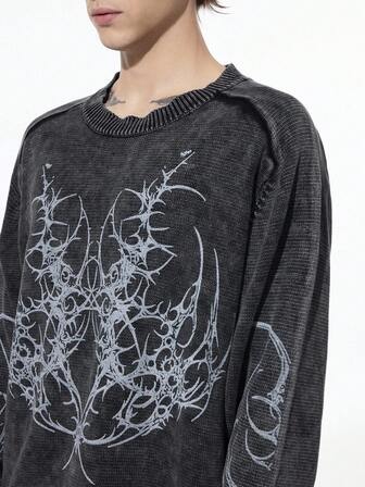 Goth Maglione girocollo gotico da uomo con grafica scura, autunno inverno