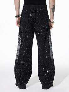 ROMWE MEN Men's Dark Gothic Casual Wide Leg Button Pocket Jeans Halloween - Black - View 3