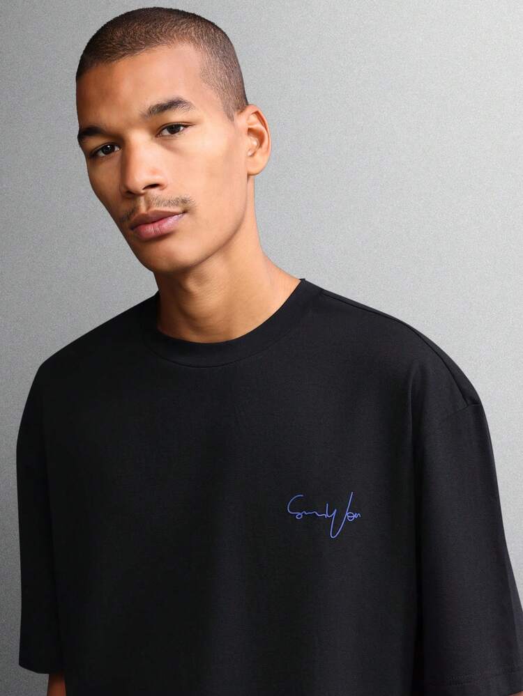 Boxy Cotton T-Shirt With Small Logo Script