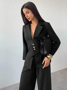 Firerie Áo khoác blazer công sở thanh lịch dành cho nữ - màu đen - Xem 5