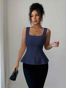 Elenzga Damen elegante ärmellose Bluse mit Quadratausschnitt, geeignet für Büro, Pendeln, Nachmittagstee, Party, Urlaub, Freizeitbekleidung