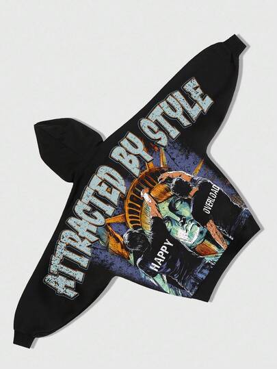 Street Life Men's Street Style Letter Print Casual Hoodie Sweatshirt, Autumn