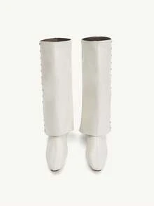CUCCOO CHICEST Women's Fashionable Versatile Solid Color Knee-High Boots - White - View 11