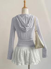 Elamini Áo nỉ ngắn tay ôm sát, màu hồng tối giản, có mũ, thích hợp cho lễ tốt nghiệp, giáo viên, hoặc mùa tựu trường thu. - Xám - Xem 2