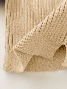 SHEIN 2件套女婴可爱棕色蝴蝶结针织毛衣和喇叭裤套装，秋冬 - 彩色 - 查看 7