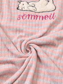 EURMUSE Women PLUS CURVE Cotton Rib Knit With Contrast Colour Binding With Cat Embroidery Detail Round Neck Long Sleeve Homewear Sleep Pajama Dress - Multicolor - View 7