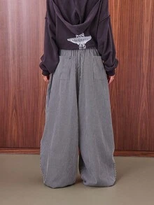 COUREZ Low Rise Striped Baggy Barrell Trousers /Y2K  Clothes For Women Spring Clothes For Women  Outfits For Women Wide Leg Pants - Black - View 3