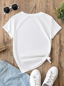 SHEIN Essnce 夏季休閒短袖圓領女士T恤，簡約圖案設計