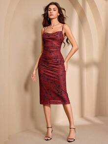 Almamuse Đầm dài không tay dáng ôm dành cho nữ - Màu Đỏ Sâu - Xem 5