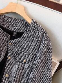 Regalyn Plus Size Women's Fashionable Commuter Daily Versatile High-End Gray Tweed Short Jacket, Elegant Style, Autumn/Winter Fall