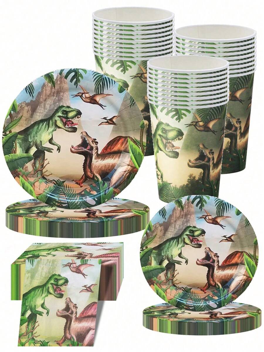 10PCS Dinosaur Theme Party Decor, Dinosaur Birthday Party Supplies Service, Dinosaur Birthday Decorations, Disposable Tableware Including Dinosaur Plates, 7 Inch/9 Inch Plates, Napkins, 9OZ Cups And Tableware Sets