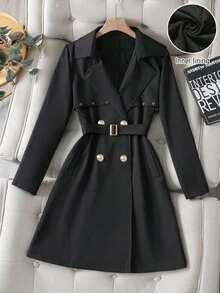 Franclia معطف ترنش أنيق متوسط الطول للنساء ذو تصميم معدني مثقب وأبازيم للخصر، مناسب للخريف والشتاء، باللون الأسود، مناسب للخروج والأناقة والأعمال المكتبية واليومية والمهنية والحضرية - الأسود - مشاهدة 3