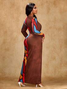 Brilight 1女士修身几何图案印花长袖连衣裙 - 彩色 - 查看 2