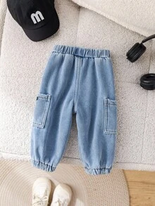 SHEIN 男婴保暖内衬休闲牛仔裤，适合秋冬季室内、室外、日常穿着、运动、玩耍、派对、节日、锐舞派对、滑雪等场合。